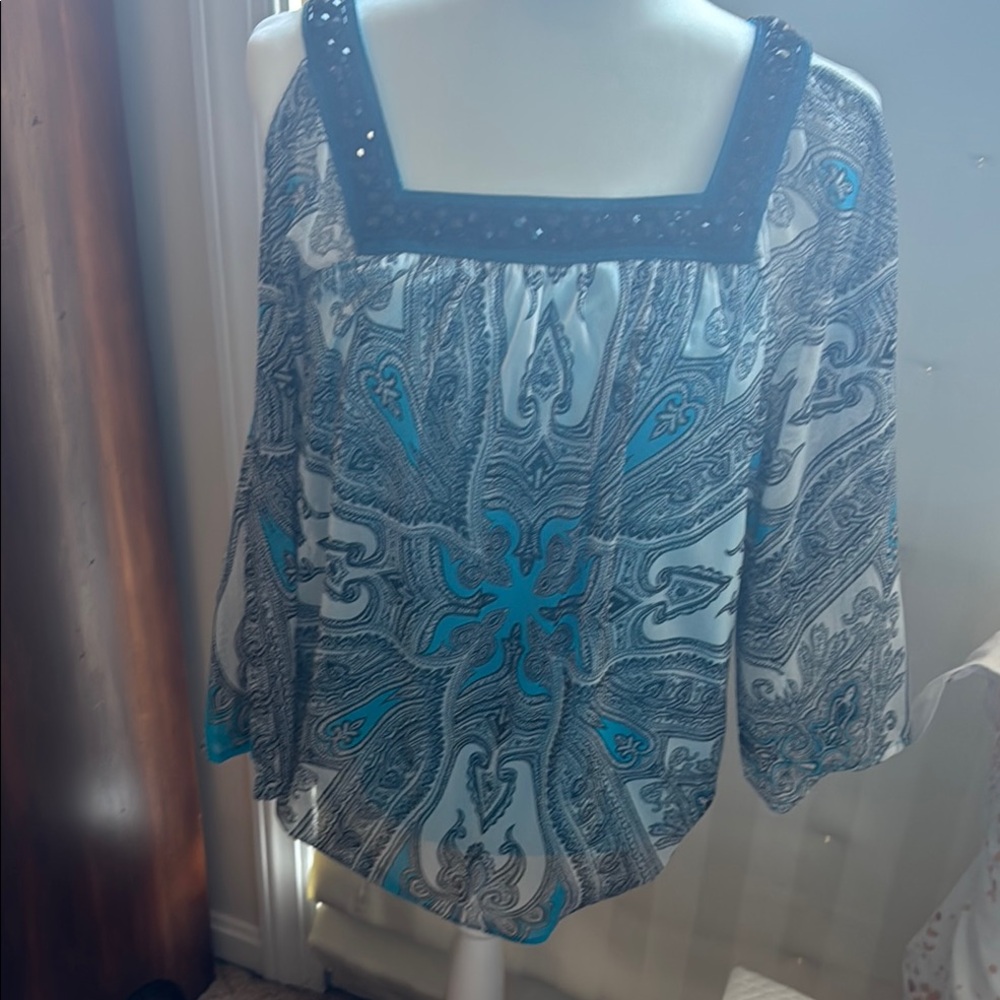 Elegant Blue and Black Paisley Women's Top